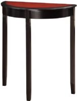 Linon 64026BLKCHY-01-KD-U Camden Demi Lune Console Table; Has a transitional design and style; Perfect for small spaces, each item occupies minimal floor space but provides ample storage and display space; Rich Black Cherry finish exudes sophistication; Perfect for placing in an entry, near a sofa or in your living space; UPC 753793909387 (64026BLKCHY01KDU 64026BLKCHY-01KD-U 64026BLKCHY01-KDU 64026BLKCHY-01KD-U) 