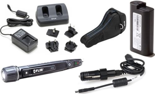 FLIR 64500-VP Exx Value Accessory Package; For use with E30, E30bx, E40, E40bx, E50, E50bx, E60 & E60bx Thermal Imaging Cameras; Includes: T198509 Car Charger, T198487 Extra Battery, T198484 Pouch Case, T198125 Dual Bay Battery Charger and VP50 Non-Contact Voltage (NCV) Detector + Flashlight (64500VP 64500 VP) 