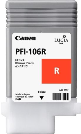 Canon 6627B001AA Model PFI-106R Pigment Red 130ml Ink Tank for use with imagePROGRAF IPF6300, IPF6350, iPF6400 and iPF6450 Inkjet Printers, New Genuine Original OEM Canon Brand, UPC 013803154108 (6627-B001AA 6627B-001AA 6627B001A 6627B001 PFI106R PFI 106R PFI-106)