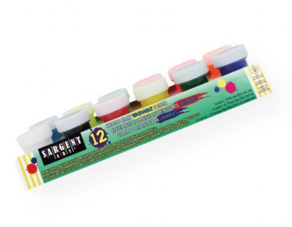 Sargent Art 665416 ComboPak Washable Paint Set; Includes a set of six basic colors: Yellow, Red, Blue, Green, Black, White, and six fluorescent colors: Yellow Orange, Red, Pink, Blue, Green, and Chartreuse; Shipping Weight 1.2 lb; Shipping Dimensions 10.00 x 2.00 x 3.00 in; UPC 042229656132 (SARGENTART665416 SARGENTART-665416 SARGENTART/665416 ARTWORK)