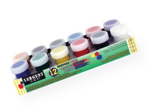 Sargent Art 665418 Premier Washable Paint Set; 12-color set of washable paints includes Yellow, Blue, Green, Red, White, Black, Peach, Violet, Orange, Brown, Magenta, and Turquoise Blue; Shipping Weight 1.2 lb; Shipping Dimensions 10.00 x 2.00 x 3.00 in; UPC 042229656187 (SARGENTART665418 SARGENTART-665418 SARGENTART/665418 ARTWORK)