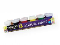 Sargent Art 665421 Premier Acrylic Paint Set; Great for detailing hobby or craft projects; 12-color acrylic set includes Yellow, Blue, Green, Red, White, Black, Peach, Violet, Orange, Brown, Magenta, and Turquoise Blue; Shipping Weight 1.3 lb; Shipping Dimensions 10.00 x 2.00 x 3.00 in; UPC 042229654213 (SARGENTART665421 SARGENTART-665421 SARGENTART/665421 ARTWORK PAINTING) 