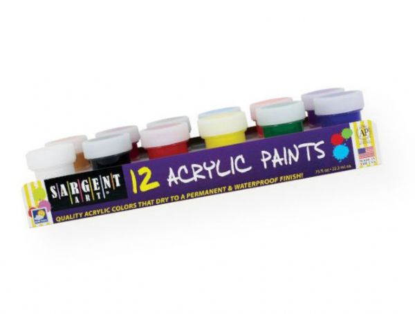Sargent Art 665421 Premier Acrylic Paint Set; Great for detailing hobby or craft projects; 12-color acrylic set includes Yellow, Blue, Green, Red, White, Black, Peach, Violet, Orange, Brown, Magenta, and Turquoise Blue; Shipping Weight 1.3 lb; Shipping Dimensions 10.00 x 2.00 x 3.00 in; UPC 042229654213 (SARGENTART665421 SARGENTART-665421 SARGENTART/665421 ARTWORK PAINTING)