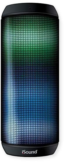 iSound 6703 Iglowsound Bluetooth Portable Speaker; Black; Five multi-colored LED themes; NFC compatible; IPX4 rating, water resistant; Speakerphone with noise free speakerphone; Volume, music and light controls; UPC 845620067039 (6703 67 03 6703-IGLOW IOWGL-6703 6703-SOUND ISOUND-6703)