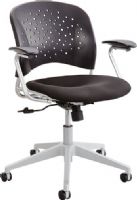 Safco 6803BL Reve Task Chair Round Back, Black; 360° Swivel, Tilt, Tilt Tension, Tilt Lock; 250 lbs. Weight Capacity; Dual Wheel Carpet Casters; 2" Diameter Wheel/Caster Size; GREENGUARD; Seat Size 18 1/2"w x 17"d; Back Size 18"w x 13 3/4"h; Seat Height 18" to 22 1/2"; Includes Fixed Arms; Dimensions 24"w x 24"d x 35 1/2" to 39"h (6803-BL 6803 BL 6803B) 