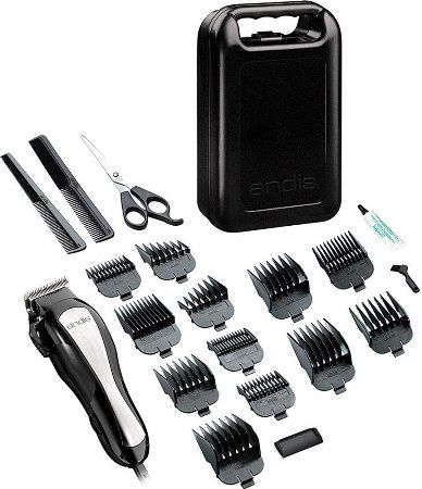 Andis 68100 Model RS-1 HeadStyler Adjustable Blade Clipper 20-Piece Haircutting Kit, Black/Silver, Powerful high speed clipper cuts wet or dry hair, High-quality stainless steel blade adjusts for ideal cutting length, Easy to use numbered guide combs deliver a professional looking cut, Polymer Body Material, 7.00