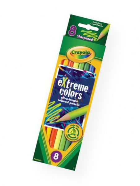 Crayola 68-1120 Extreme Colors Colored Pencil 8-Color Set; Eight ultra vibrant, totally cool colors for extreme coloring; Bring artwork to life with these super-hot colored pencils; Shipping Weight 0.11 lb; Shipping Dimensions 0.31 x 2.38 x 8.25 in; UPC 071662211202 (CRAYOLA681120 CRAYOLA-681120 CRAYOLA-68-1120 CRAYOLA/681120 681120 ARTWORK CRAFTS)