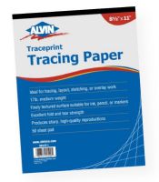Alvin 6811P-1 Traceprint Tracing Paper 50-Sheet Pad 8.5" x 11"; Natural white, medium weight, 17 lb tracing papers treated with permanent synthetic resins for high transparency; Paper will not yellow and the resins will not bleed to other papers; UPC 088354205005 (ALVIN6811P1 ALVIN-6811P1 TRACEPRINT-6811P-1 ALVIN/6811P1 6811P1 TRACING PAPER) 