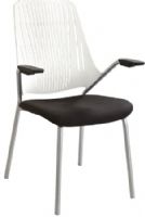 Safco 7044WH Thrill Guest Chair, White, The frameless poly back provides flexibility to easily adapt to your unique shape for sensational comfort, Classic Black seat and back with silver accents, Dimensions 25"w x 23"d x 38 1/4"h, Weight 20 lbs. (7044-WH 7044 WH 7044W) 