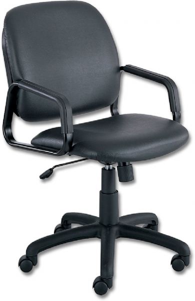 Safco 7045BV Cava Urth High Back Chair, Black Vinyl; Pneumatic Seat Height Adjustment, 360 Swivel, Tilt, Tilt Tension, Tilt Lock; 250 lbs. Weight Capacity; Dual Wheel Hooded Carpet Casters; 2