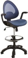 Safco 7066BU Helix Extended Height Chair, Blue; Pneumatic Seat Height Adjustment, 360° Swivel, Tilt Tension, Tilt Lock; 250 lbs. Weight Capacity; Dual Wheel Carpet Casters; 2 1/2" Diameter Wheel/Caster Size; Seat Size 19"w x 18"d; Back Size 17 1/2"W x 19-21"H; Seat Height 24 1/2-32"H; 23" Diameter Base Size; Nylon Mesh Upholstery (7066-BU 7066 BU 7066B) 