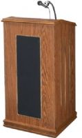 Oklahoma Sound 711-MO The Prestige Sound Floor Lectern, Medium Oak, Power Output 50W RMS at 10% THD, Frequency 100HZ-25KHZ, Response +3dB, Four 8" High Efficiency speakers, For large audiences up to 3000, Surface mounted digital time piece, Includes four concealed easy roll casters, 2 locking for effortless movement, Shelf 20.5 x 11.0 Inches (711MO 711 MO) 