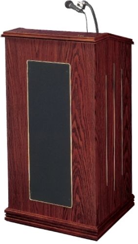 Oklahoma Sound 711-MY The Prestige Sound Floor Lectern, Mahogany, Power Output 50W RMS at 10% THD, Frequency 100HZ-25KHZ, Response +3dB, Four 8
