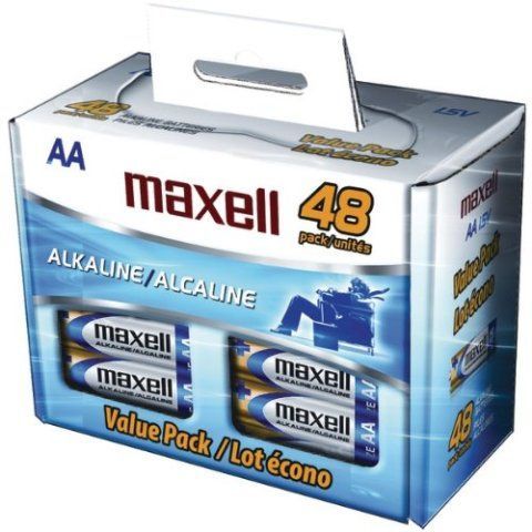 Maxell 723443 Model LR648B AA Cell 48 Pack Box Battery; 48 AA alkaline batteries; Ready-to-go power source; Delivers long-lasting and reliable power; Compatible with a variety of products including flashlights, toys, remote controls, and smoke alarms; UPC 025215720611 (723443 723-443 723 443 LR648B LR-648B LR 648B)