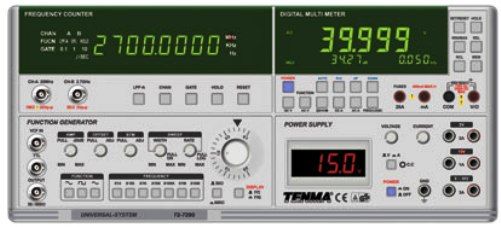 Tenma 72-7290 Universal Test System DMM Plus Power Supply/counter/generator, Digital Multimeter, Frequency Counter, Function Generator, Power Supply; Triple output power supply; True RMS 40,000 count digital multimeter (727290 72 7290 727-290 7272-90)