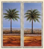 Basset Mirror 7300-061EC Two Piece Seeing Double Palms Hand-Painted Canvas, Oil/Acrylic Finish, 4.6 cu ft. Volume, Part of the Pan Pacific Collection, One of our tropical-styled canvas art that will work in almost any decor, UPC 036155287263 (7300061EC 7300-061EC 7300 061EC 7300061 7300-061 7300 061) 