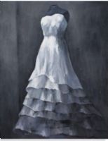 Bassett Mirror 7300-117EC Model 7300-117 Thoroughly Modern Wedding Gown Artwork, Oil and Acrylic canvas is dressed with an enchanting wedding gown on display, Dimensions 48" x 60", Weight 15 pounds, UPC 036155307831 (7300117EC 7300 117EC 7300-117-EC 7300117) 