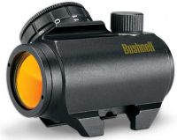 Bushnell 731303 Trophy TRS-25 1xRed Dot Sight Riflescope, 1/2 MOA windage and elevation adjustments, 1.0x Magnification, 25mm Objective Lens Diameter, 3 MOA Illuminated Red Dot Reticle, Unlimited Linear Field of View, 22mm Exit Pupil Diameter, 70 MOA Maximum Windage/Elevation Adjustment, Water & fogproof Weatherproofing, Amber-Bright high-contrast lens coating reduces flare and glare, UPC 029757731302 (731303 731-303 731 303) 