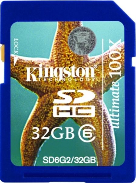 Kingston SD6G2/32GB Ultimate Flash Memory Card, 32 GB Storage Capacity, 100x 15 MB/s write Speed Rating, Class 6 SD Speed Class, SDHC Memory Card Form Factor, 3.3 V, Write protection switch Features, 1 x SDHC Memory Card Compatible Slots, UPC 740617179804 (SD6G232GB SD6G2-32GB SD6G2 32GB)