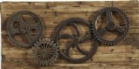 Bassett Mirror 7500-620EC Model 7500-620 Belgian Luxe Industrial Gears Artwork; A repurposed gem, these old gears are mounted on driftwood, completing a turn of the century appearance; Rustic Bronze Finish; Dimensions 47" x 24"; Weight 14 pounds; UPC 036155277608 (7500620EC 7500 620EC 7500-620-EC 7500620) 