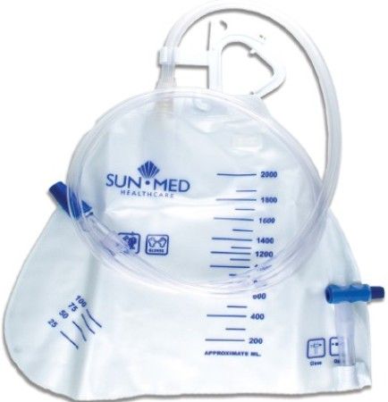 SunMed 7-6610-00 Bedside Economy 2000ml (64oz.) Urinary Drainage Bag (20 Pack), Single hook bed hanger, Anti-reflux feature, Vented bag, Sampling port & needleless access, 40 clear inlet PVC tubing, T-tap outlet device, Sterile & latex free (7661000 76610-00 7-661000)