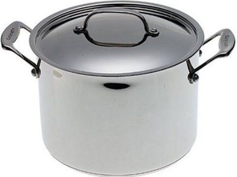 Cuisinart 766-24 Classic Stockpot, Stainless-steel exteriors surround an aluminum core, delivering even heat distribution, Pot's tapered edges provide drip-free pouring, Stainless-steel handles stay cool on the stovetop, Oven-safe to 550 degrees F (766-24 766 24 76624)