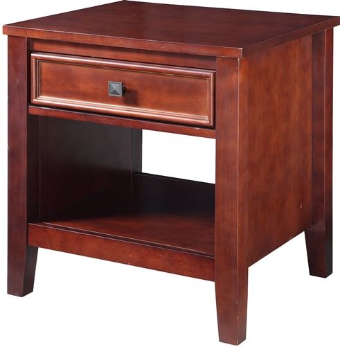 Linon 770000CHY01U Wander End Table; Has a sleek, versatile design that allows it to complement any home's existing furnishings; Straight lined design and cherry finish keeps the piece simple, yet sophisticated; Perfect for placing next to a chair or sofa, has a single storage drawer for remotes, keys and more; 200 Lbs weight capacity; UPC 753793932132 (770000-CHY01U 770000CHY-01U 770000-CHY-01U)