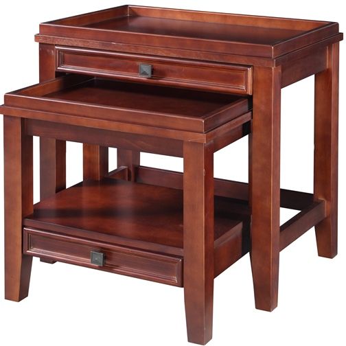 Linon 770001CHY01U Wander Nesting Tables; Has a sleek, versatile design that allows it to complement any home's existing furnishings; Straight lined design and cherry finish keeps the piece simple, yet sophisticated; Perfect for placing next to a chair, sofa or bed; 200 Lbs weight capacity; UPC 753793932149 (770001-CHY01U 770001CHY-01U 770001-CHY-01U)