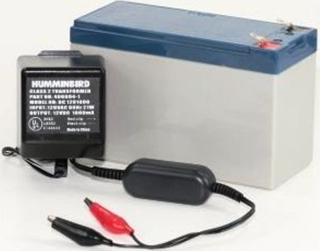 Humminbird 770028-1 Model GCBK AGM Battery Kit For use with PTC U NB, PTC U, 141C, 161, 323, 325, 343C, 345ci, 363, 365, 383C, 385ci, 515, 525, 535, 565, 575, 580, 585C, 586C, 587CI, 595C, 717, 718, 727, 728, 596c, 597ci Combo, ICE 35, ICE 45 and ICE 55, 7-Amp Hour AGM battery and wall charger (7700281 77002-81 7700-281 770-0281 GCBKAGM GCBK-AGM)