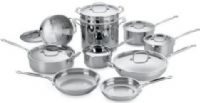 Cuisinart 77-17 Chef's Classic Stainless 17-Piece Cookware Set, 1-1/2-, 2-, 3-quart saucepans, 8-, 10-, 12-inch skillets, 4-quart saute, 9-quart stockpot, 7-3/4-, 9-1/2-inch steamer inserts; with lids, Mirror-polished 18/10 stainless steel with inner core of aluminum for fast, even heating, Riveted stainless-steel handles stay cool on the stovetop, UPC 086279013477 ( 77-17 7717 77 17) 