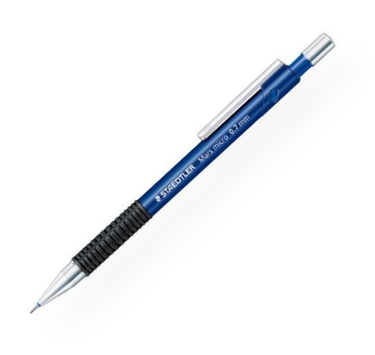 Staedtler 77507 Mars Micro Mechanical Pencil .7mm; ISO color-coded mechanical pencils for drawing and writing; Features include a metal clip, push-button, and tip, non-slip rubber grip, and retractable metal lead sleeve; Ideal for use with rulers and templates; Break-resistant cushioned lead; Refillable; PVC and latex-free eraser and B leads included; Shipping Weight 0.03 lb; EAN 4007817708309 (STAEDTLER77507 STAEDTLER-77507 MARS-77507 ARCHITECTURE DRAWING OFFICE)