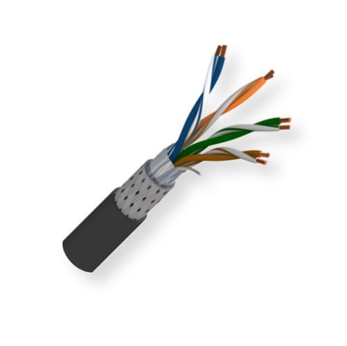 BELDEN7921A0101000, Model 7921A, 24 AWG, 4-Pair, Riser-Rated, Industrial Ethernet Cat 5e Cable; Black; 4 Bonded-Pair 24AWG Bare Copper conductors; PO Insulation; Overall Beldfoil and Tinned Copper Braid Shield; PVC Outer Jacket; CMR and CMX-Outdoor Rated ; UPC 612825191261 (BELDEN7921A0101000 TRANSMISSION ELECTRICITY WIRE PLUG)