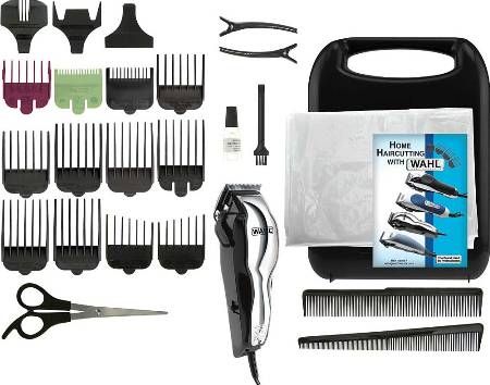 Wahl 79520-500 Chrome Pro 25 Pieces Haircutting Kit; MC Clipper with Blade Guard; Includes: 14 Guide Combs, Barber Comb, Styling Comb, Scissors, Cape, 2 Hair Clips, Cleaning Brush, Clipper Oil, Styling Guide and 7
