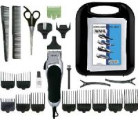 Wahl 79524-2501 Chrome Pro 24 Piece Haircutting Kit; PowerDrive cutting system for thicker hair and 35% more cutting action; DuraChrome finish is extremely durable and always in style; ComfortGrip clipper makes it easy to hold and cut at different angles; 13 guide combs: 1/16", 1/8", 1/4", 3/8", 1/2", 5/8", 3/4", 7/8", 1", eyebrow trim, ear trim, left and right ear tapers; UPC 043917795300 (79524-2501 79524 2501) 