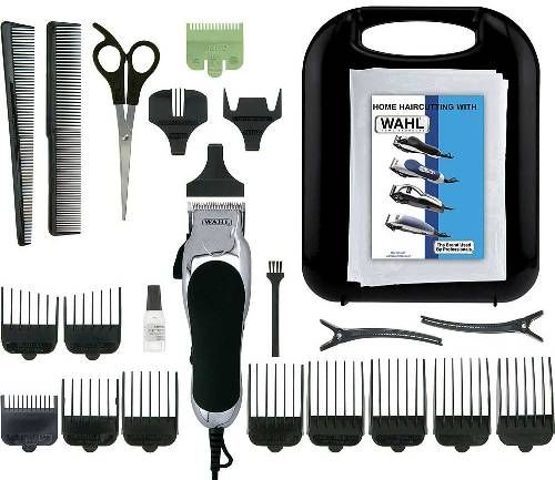 Wahl 79524-2501 Chrome Pro 24 Piece Haircutting Kit; PowerDrive cutting system for thicker hair and 35% more cutting action; DuraChrome finish is extremely durable and always in style; ComfortGrip clipper makes it easy to hold and cut at different angles; 13 guide combs: 1/16