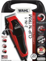 Wahl 79900-1908 Clip‘n Trim 23-Piece Clipper/Trimmer All-In-One; Includes: PowerDrive Clipper, Blade Guard, Built-in Trimmer, Handle Storage Case, Blade Oil, Cleaning Brush, Scissors, Medium Comb, Barber Comb, Cape 13 Guide Combs (1.5mm, 3mm, 6mm, 10mm, 13mm, 16mm, 19mm, 22mm, 25mm, Left Ear Taper, Right Ear Taper, Eyebrow Guide, Ear Trim Guide) and Instructions; UPC 043917000701 (799001908 79900 1908)  