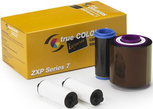 Zebra Technologies 800077-742 ID Card Printer Ribbon; IX Series YMCKO Color Ribbon 750 Images/roll; Used to print in a variety of colors: yellow (Y), magenta (M), cyan (C), and black (K); Used for printing text and full color images on one or both sides of a card; Compatible with the ZXP Series 7 Printer; UPC 641676224354; Weight 1 Lbs (800077742 800077-742 800077 742 ZEBRA-800077-742)