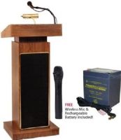 Oklahoma Sound 800-LWM5-PS12V-MO Model 800 The Orador Height Adjustable Lectern with PS12V 12V 5Amp Rechargeable Battery and Wireless Handheld Microphone, Medium Oak, 40 Watt solid state amplifiers, Reading surface adjusts in hegith from 42" to 52", Perfect for speaking to audiences of up to 2000 people (800LWM5PS12VMO 800-LWM5-PS12V 800 LWM5 PS12V 800-LWM5 PS12V-MO) 