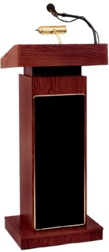 Oklahoma Sound 800-MY The Orador Height Adjustable Lectern, Mahogany, 40-watt multimedia sound system, with capability for CD, cassettes, wireless options and AC/DC operation, Reading surface adjusts in hegith from 42