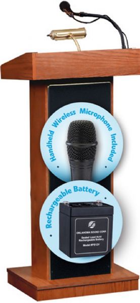 Oklahoma Sound 800X-CH/LWM-5 Orator Floor Lectern, 40 Watts Power output, Wireless handheld mic, Four 6