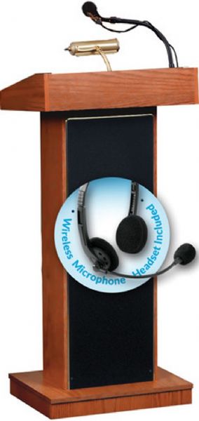 Oklahoma Sound 800X-CH/LWM-7 Orator Floor Lectern, 40 Watts Power output, Wireless headset mic, Four 6