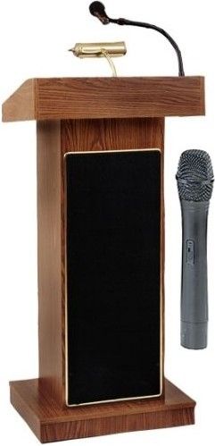 Oklahoma Sound 800x-LWM5-WT The Orator Standard Height Sound System Lectern with LWM-5 Wireless Handheld Microphone, Walnut, 40 Watt Built-In Full Amplifier with Technologically Advanced, Perfect for speaking to audiences of up to 2000 people, Four 6 Full Range Speakers, Two Mics and One Aux Iputs (800XLWM5WT 800XLWM5-WT 800X-LWM5WT 800X-LWM5 800X LWM5)