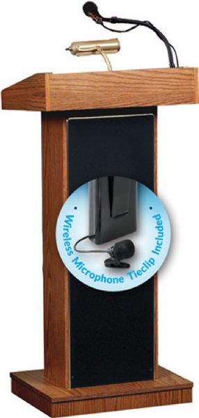Oklahoma Sound 800X-MO/LWM-6 Orator Floor Lectern, 40 Watts Power output, Tie-clip lavalier wireless mic, Four 6