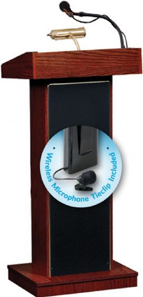 Oklahoma Sound 800X-MY/LWM-6 Orator Floor Lectern, 40 Watts Power output, Tie-clip lavalier wireless mic, Four 6