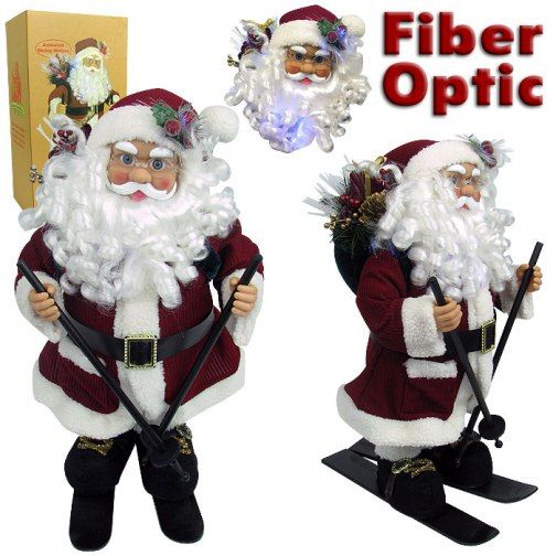 Trademark 80-5000 Animated Skiing Santa Claus with Fiber Optic Lights 24 Inch, Vivid fiber optic lighting, Festive holiday decoration (805000 80 5000)