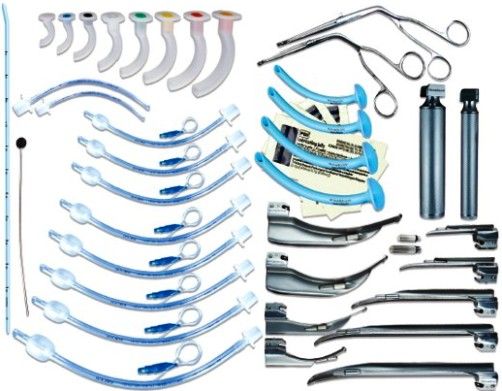 SunMed 8-1050-95 Fiber Optic Intubation Kit, Includes 8 Oralpharyngeal Color-Coded Guedel Airways, 1 Pediatric Conventional Laryngoscope Handle, 1 Medium Conventional Laryngoscope Handle, 5 Miller Conventional Laryngoscope Blades, 4 MacIntosh Conventional Laryngoscope Blades, 2 Large Laryngoscope Lamps, 2 Small Laryngoscope Lamps (8105095 81050-95 8-105095)