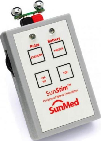 SunMed 8-1053-60 SunStim Peripheral Nerve Stimulator, Twitch at one burst per second, Tetanus at 100 Hz, Built in Train-of-Four, Stand-by position, Battery indicator light flashes  - green when battery needs to be replaced, Audible indicator, and LED (red) light flash when a stimulus pulse is generated (8105360 8-1053-60 8 1053 60)