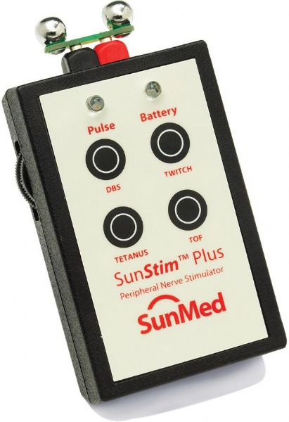 SunMed 8-1053-62 Microstim Plus Nerve Stimulator, Double burst 2 60-ms bursts of 50 Hz separated by .75 s, Twitch 1 s (1 pulse/s), Tetanus 50 Hz (50 pulses/s) or 100 Hz (100 pulses/s), Built-in train of four single (4 pulses/2 s), Output current adjustable 0-70 mA, Stimulus pulse square wave monophasic pulses (200-μs duration) (8105362 81053-62 8-105362)