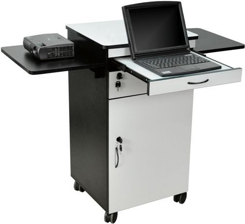 Luxor WPSDD3 Wood Multimedia Workstation Cart, 38 inches High, Durable Black/Gray Laminate Finish, Measures 23.75