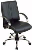 Office Star 8201 Deluxe Mid Back Executive Leather Chair with Chrome Base and Padded Chrome Arms, Built-in lumbar support, Mid back desk chair styling, Pneumatic seat height adjustment, Locking, mid-pivot knee tilt control, 20" W x 20" D x 3.5" T Seat Size, 20" W x 21" H x 3.5" T Back Size, Chrome finish spider base (82-01 82 01) 